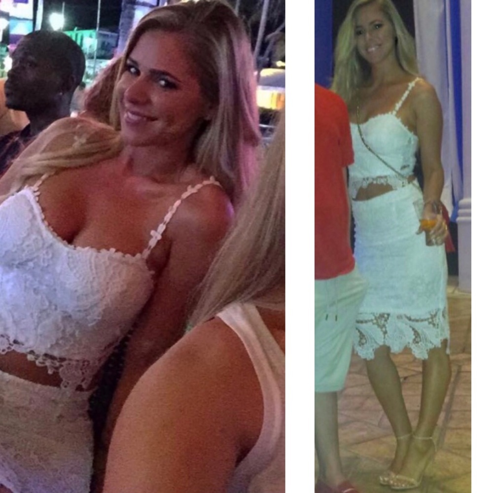 SOLD White Crochet Two Piece skirt and crop combo